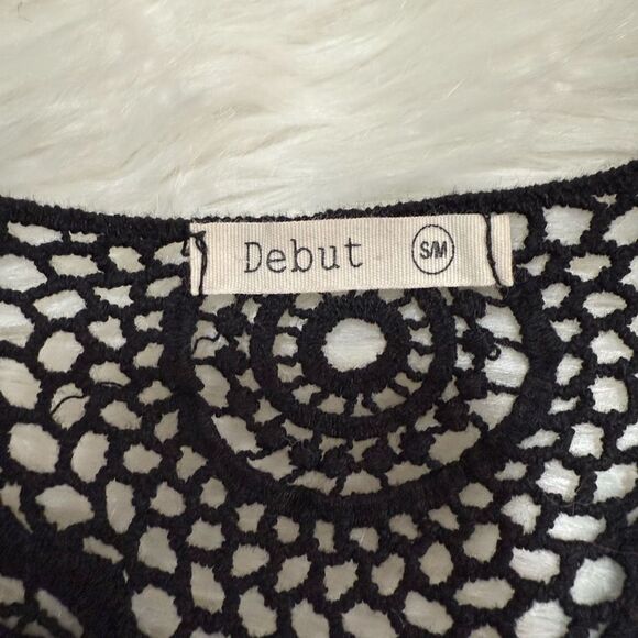 Debut Knit Black Crochet Tank Top Small Boho Knitted - Picture 4 of 6